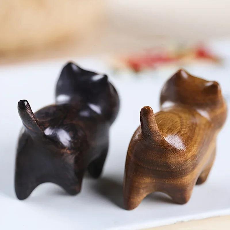 Wood Cat Statue Paperweight