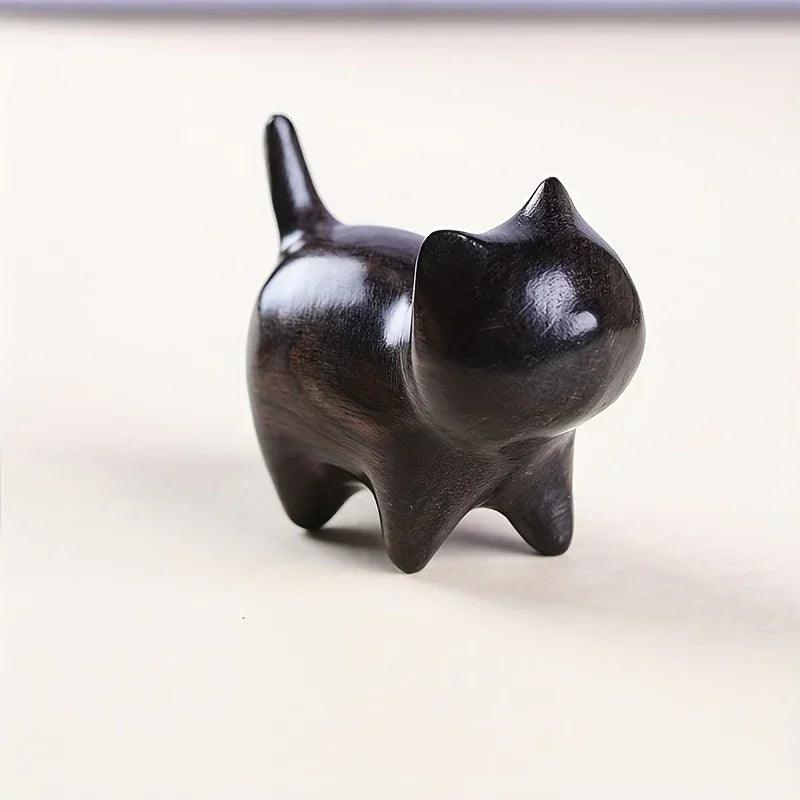 Wood Cat Statue Paperweight