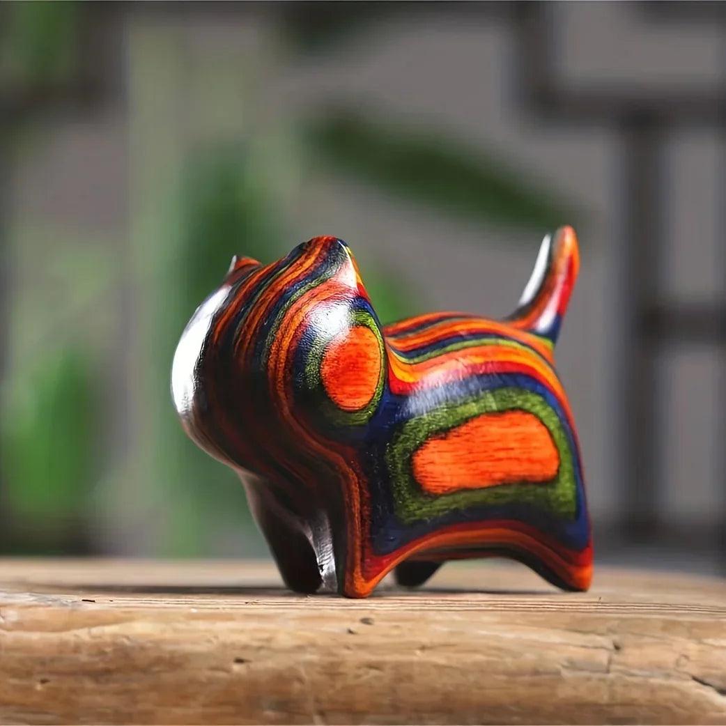 Wood Cat Statue Paperweight