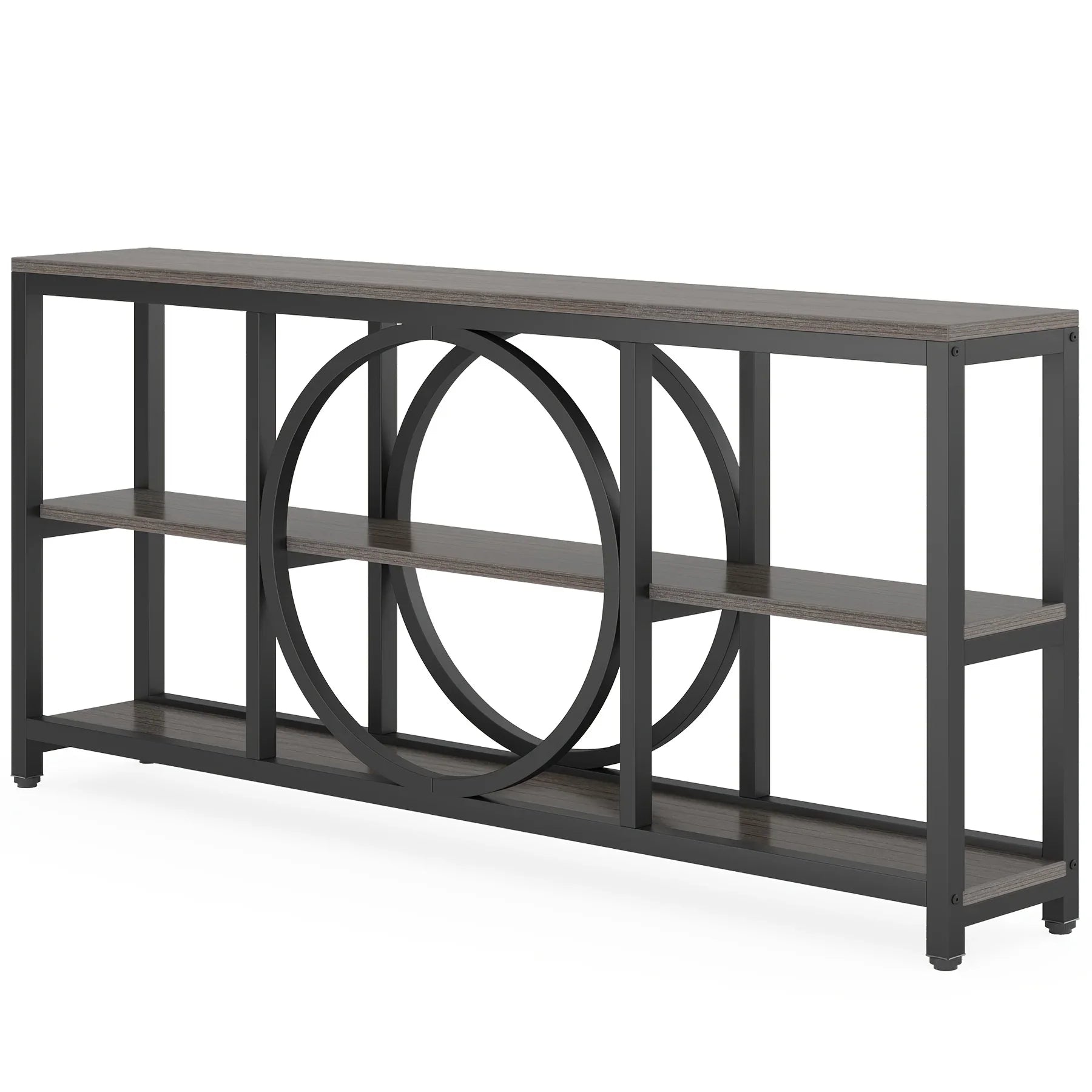 Wood Sofa Console Table with 3 Tier Storage, 70.9 inch, Black