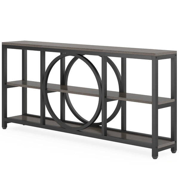 Wood Sofa Console Table with 3 Tier Storage, 70.9 inch, Black