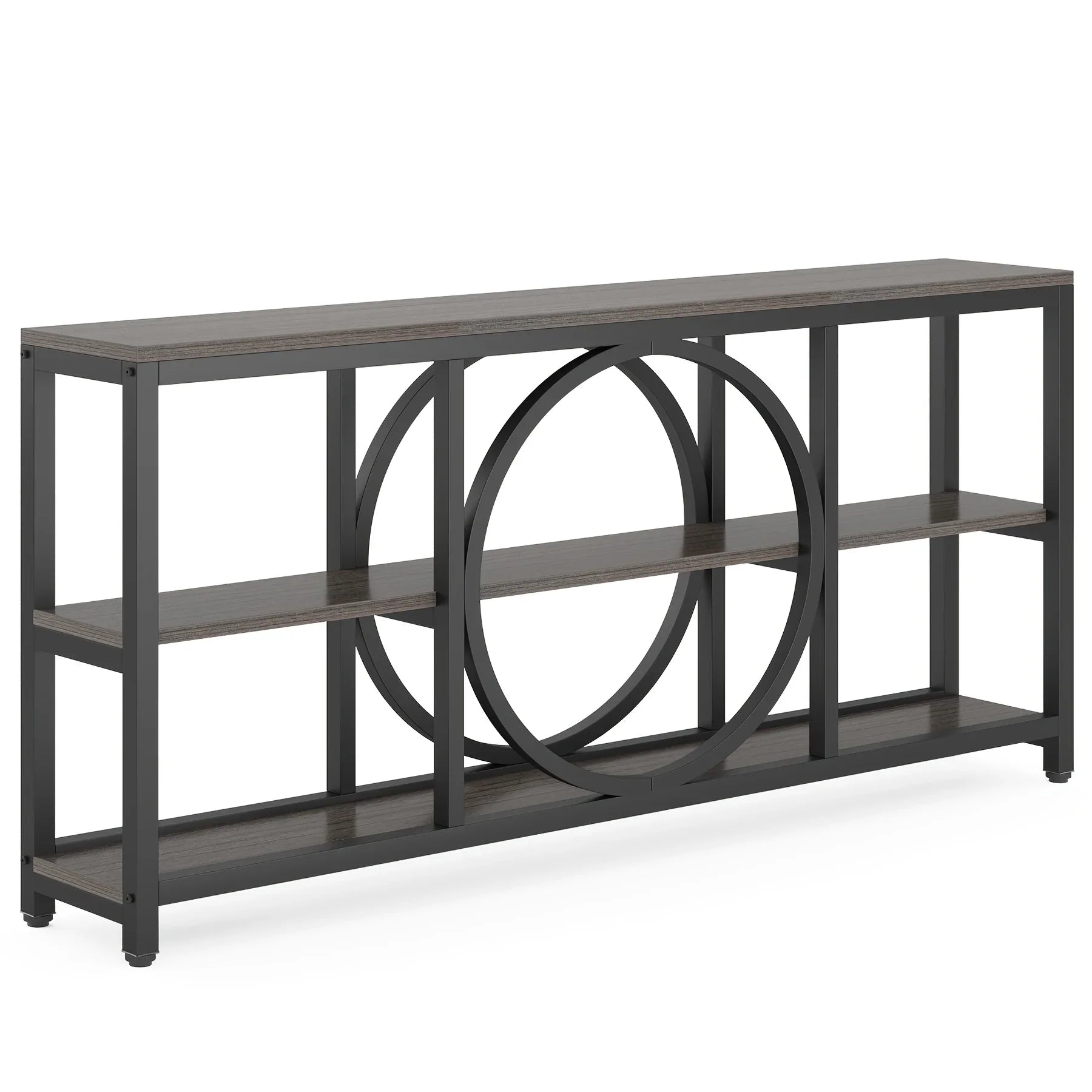 Wood Sofa Console Table with 3 Tier Storage, 70.9 inch, Black