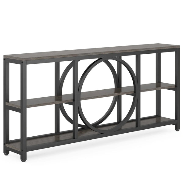 Wood Sofa Console Table with 3 Tier Storage, 70.9 inch, Black