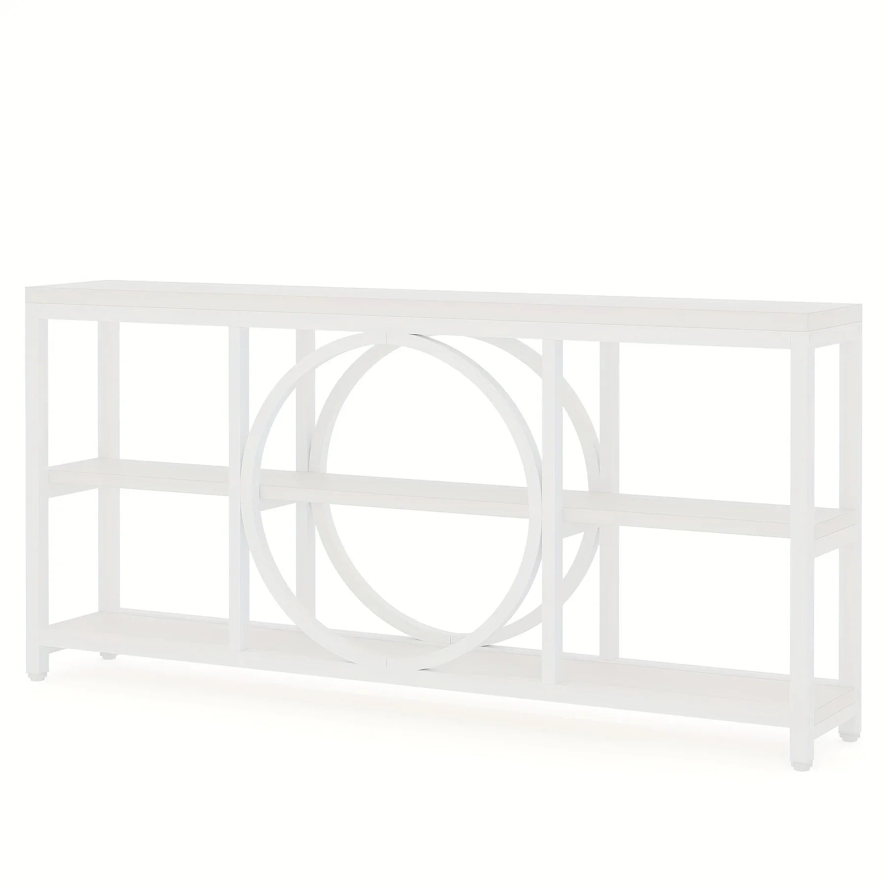 Wood Sofa Console Table with 3 Tier Storage, 70.9 inch, Black