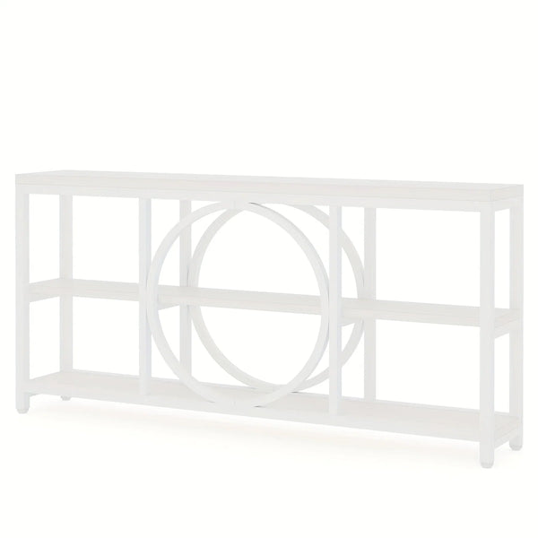 Wood Sofa Console Table with 3 Tier Storage, 70.9 inch, Black