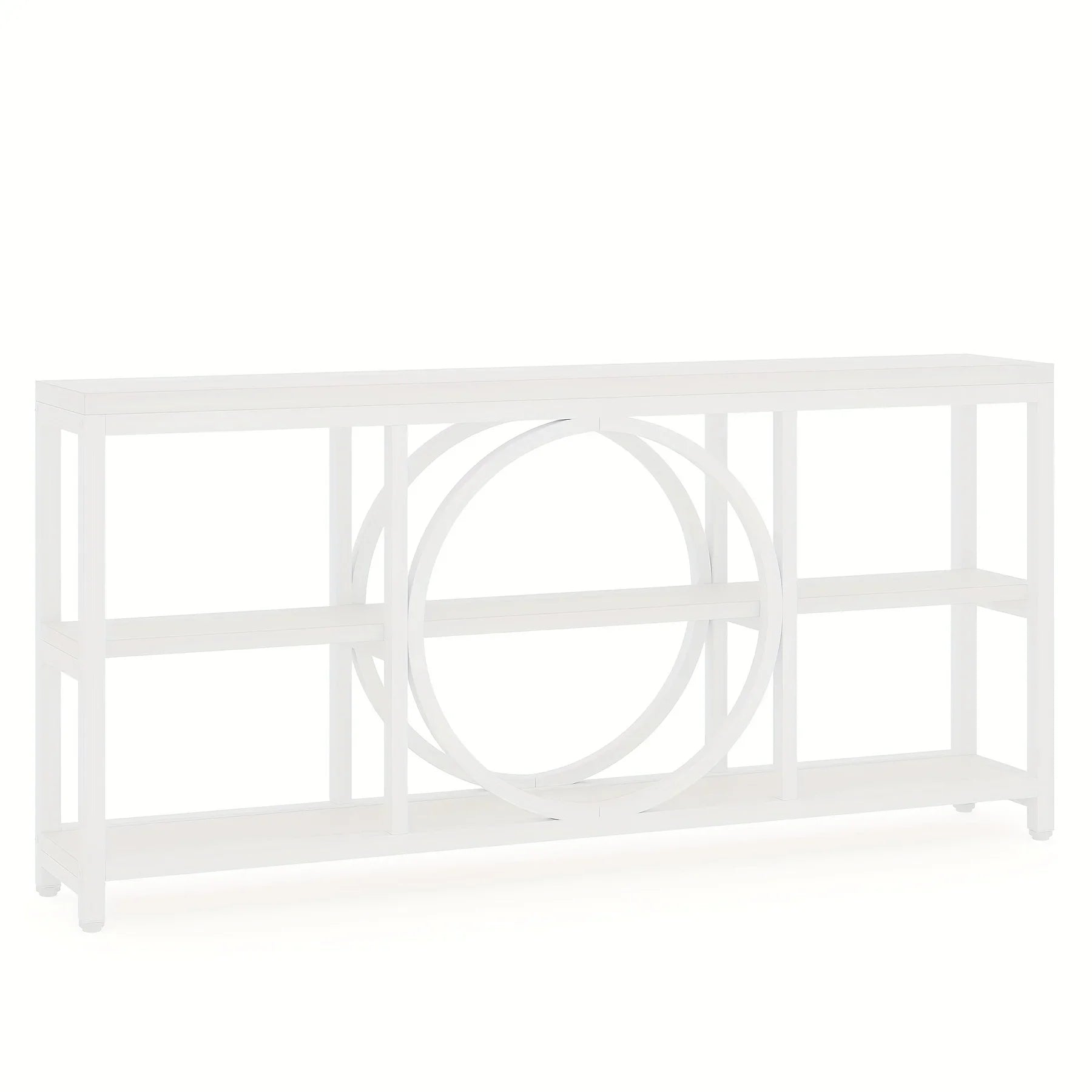 Wood Sofa Console Table with 3 Tier Storage, 70.9 inch, Black