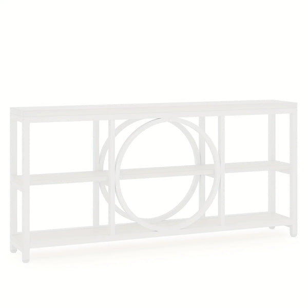 Wood Sofa Console Table with 3 Tier Storage, 70.9 inch, Black