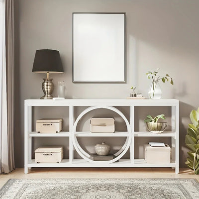 Wood Sofa Console Table with 3 Tier Storage, 70.9 inch, Black