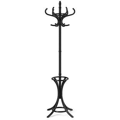 Wood Standing Hat Coat Rack with Umbrella Stand-Black