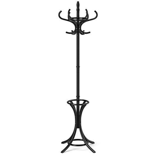 Wood Standing Hat Coat Rack with Umbrella Stand-Black