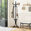 Wood Standing Hat Coat Rack with Umbrella Stand-Black