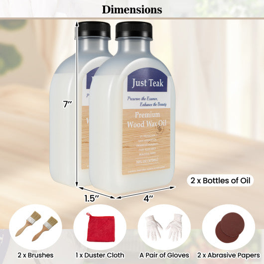 16 oz Wood Oil Cleaner and Brightener for Outdoor and Indoor Furniture Set of 2
