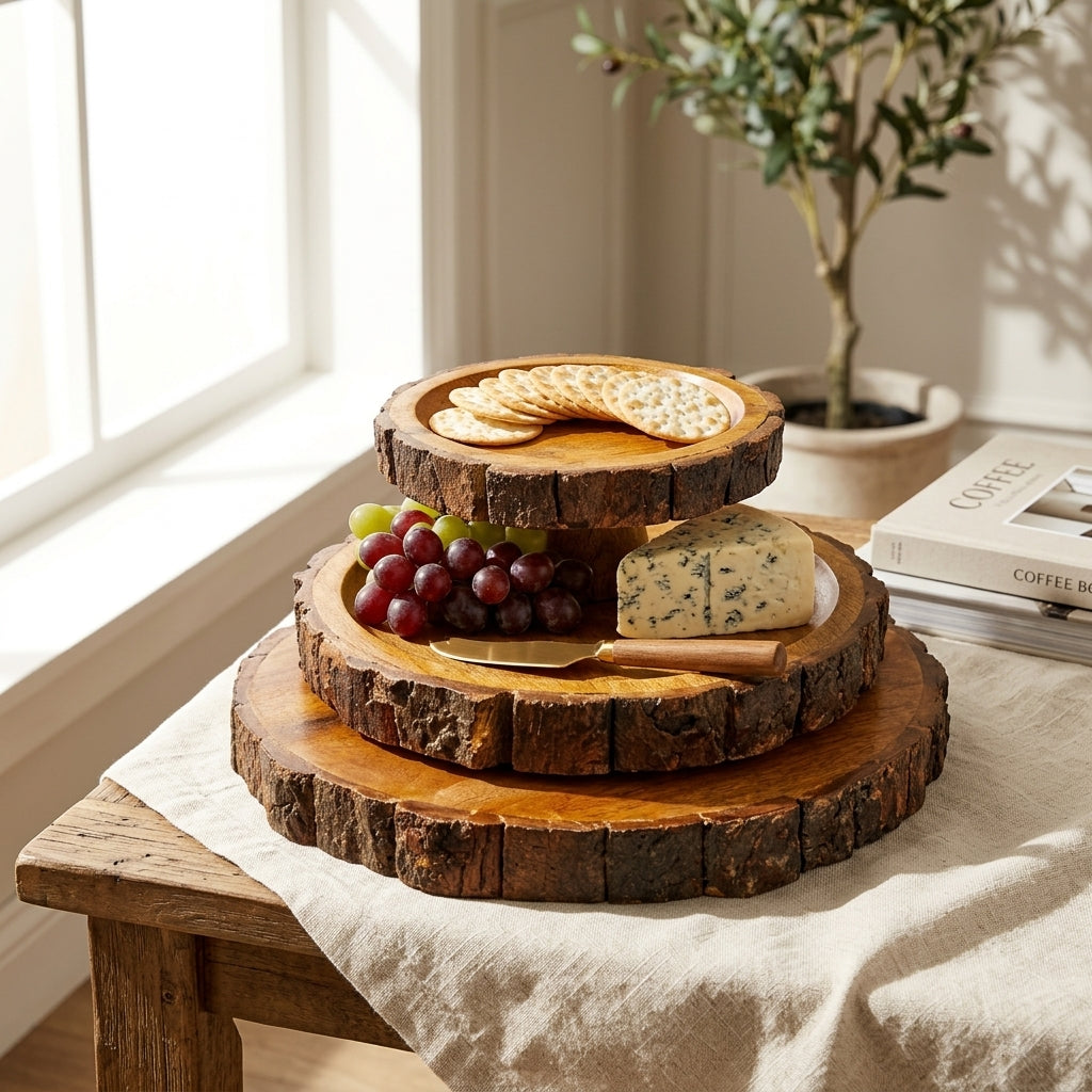 House of Avana Round Tree Mango Wood Platter Set of 3