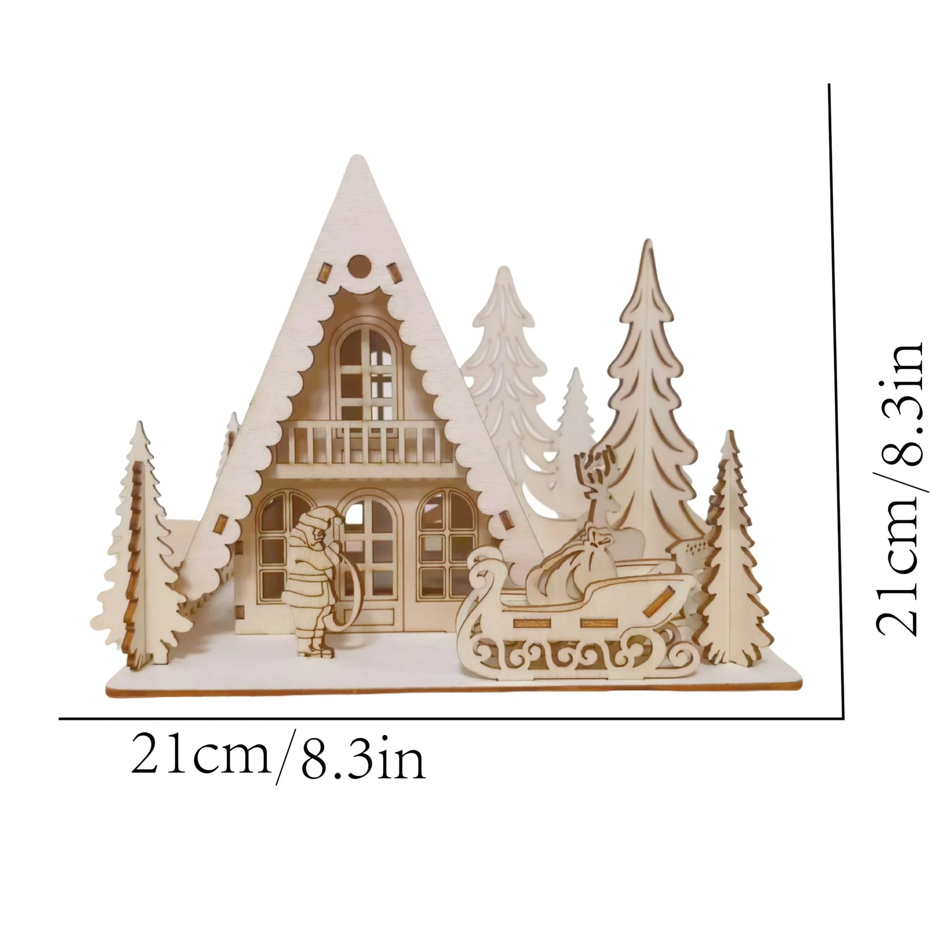 Wooden 3D Christmas House Decoration with Laser-Cut Santa Scene