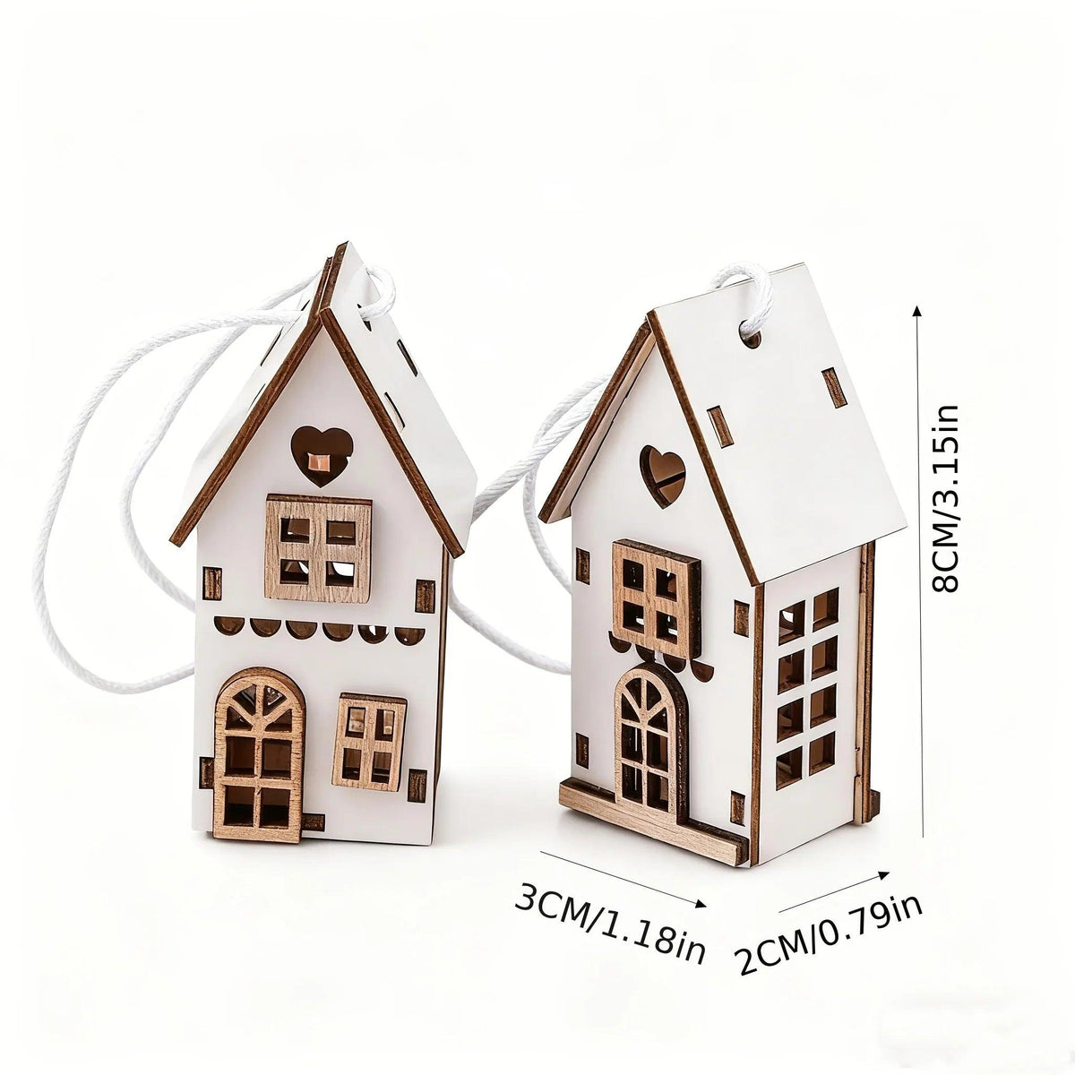 Wooden 3D Hanging House Ornament Brown and White with Windows