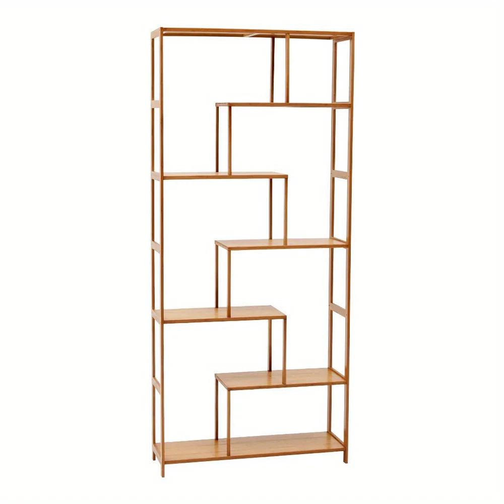 Wooden 7-Tier S-Shaped Bookcase with Storage