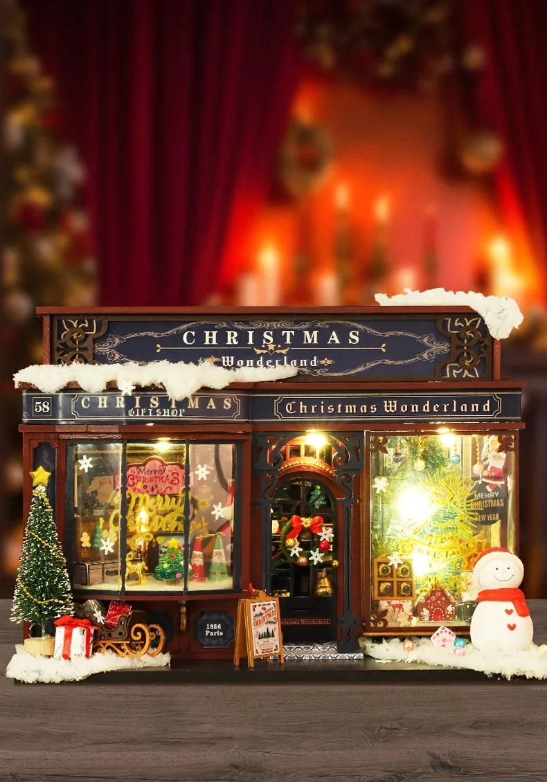 Wooden Christmas House Mini Model Kit Handcrafted