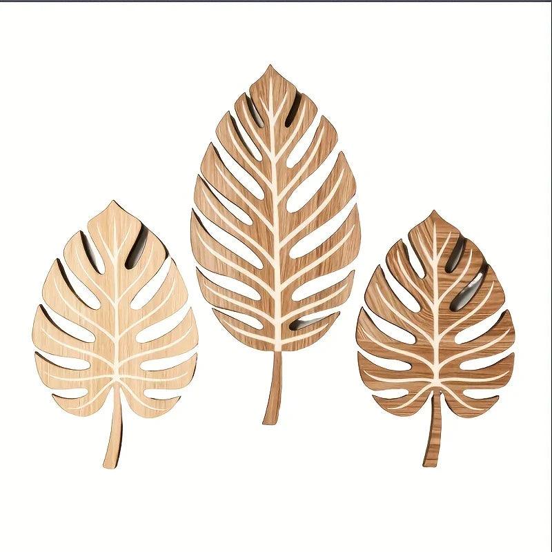 Wooden Christmas Wall Art Set of 3 Botanical Design Plaques
