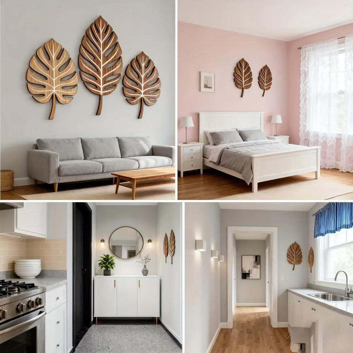 Wooden Christmas Wall Art Set of 3 Botanical Design Plaques