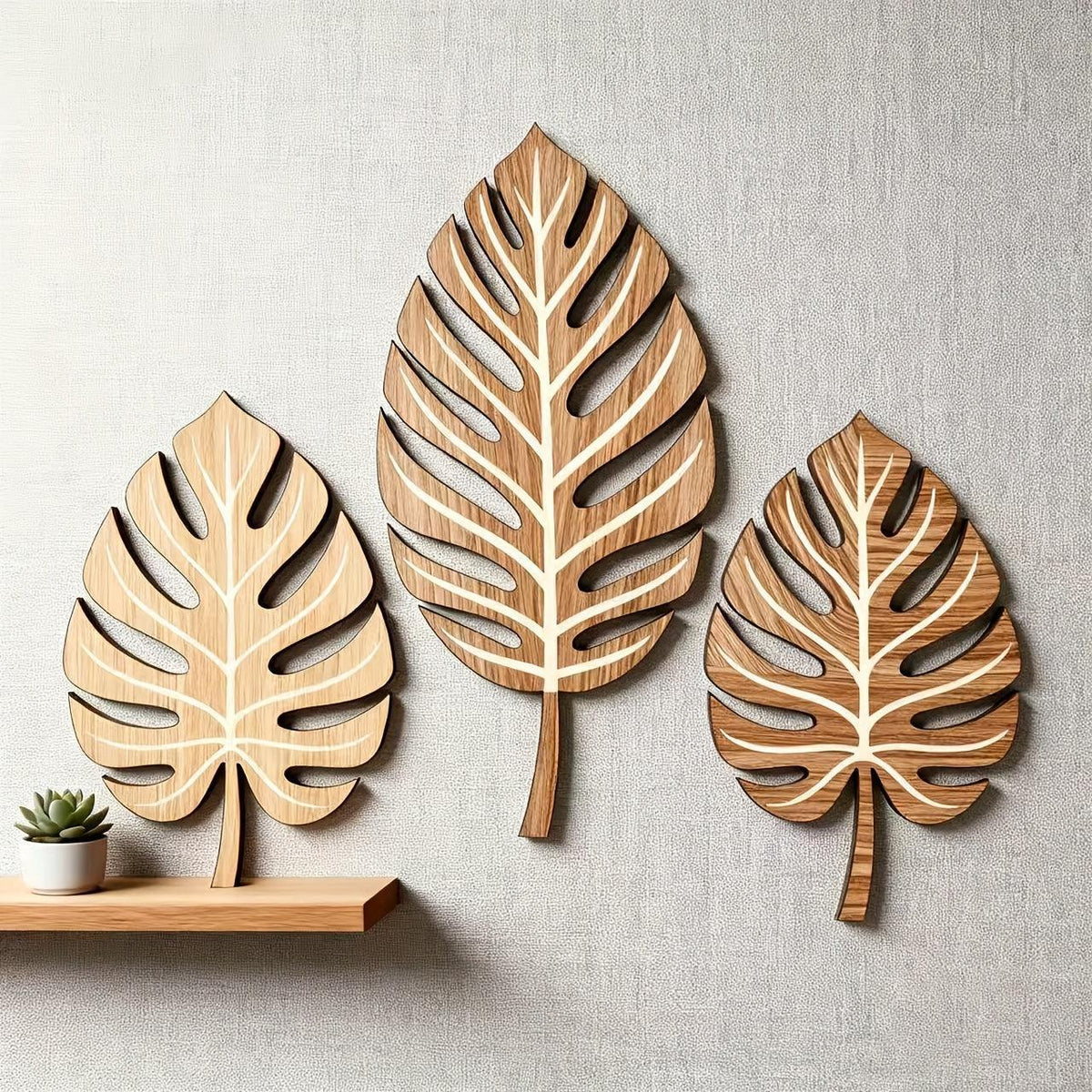 Wooden Christmas Wall Art Set of 3 Botanical Design Plaques