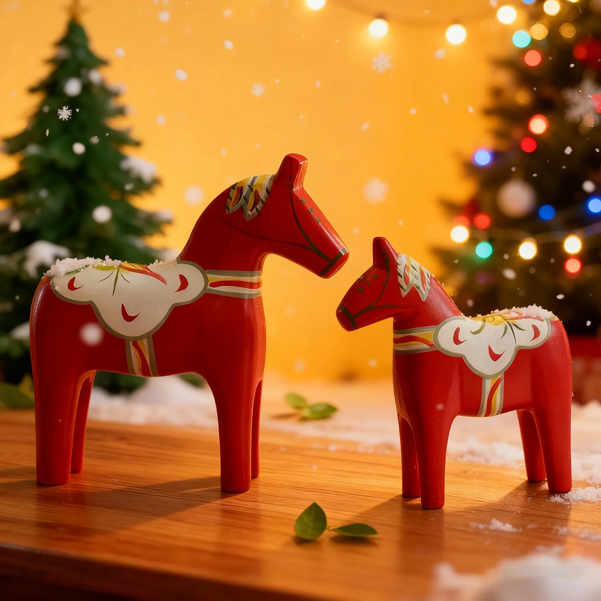 Wooden Dala Horse Figurines, Hand Painted Red Pair, Nordic Design