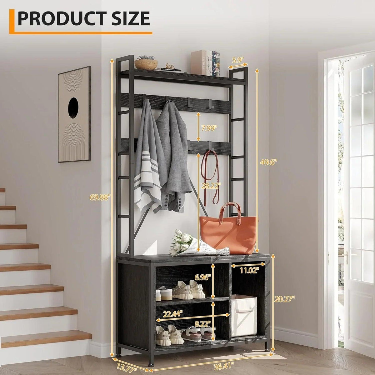 Wooden Hall Tree with Storage Bench and Coat Rack