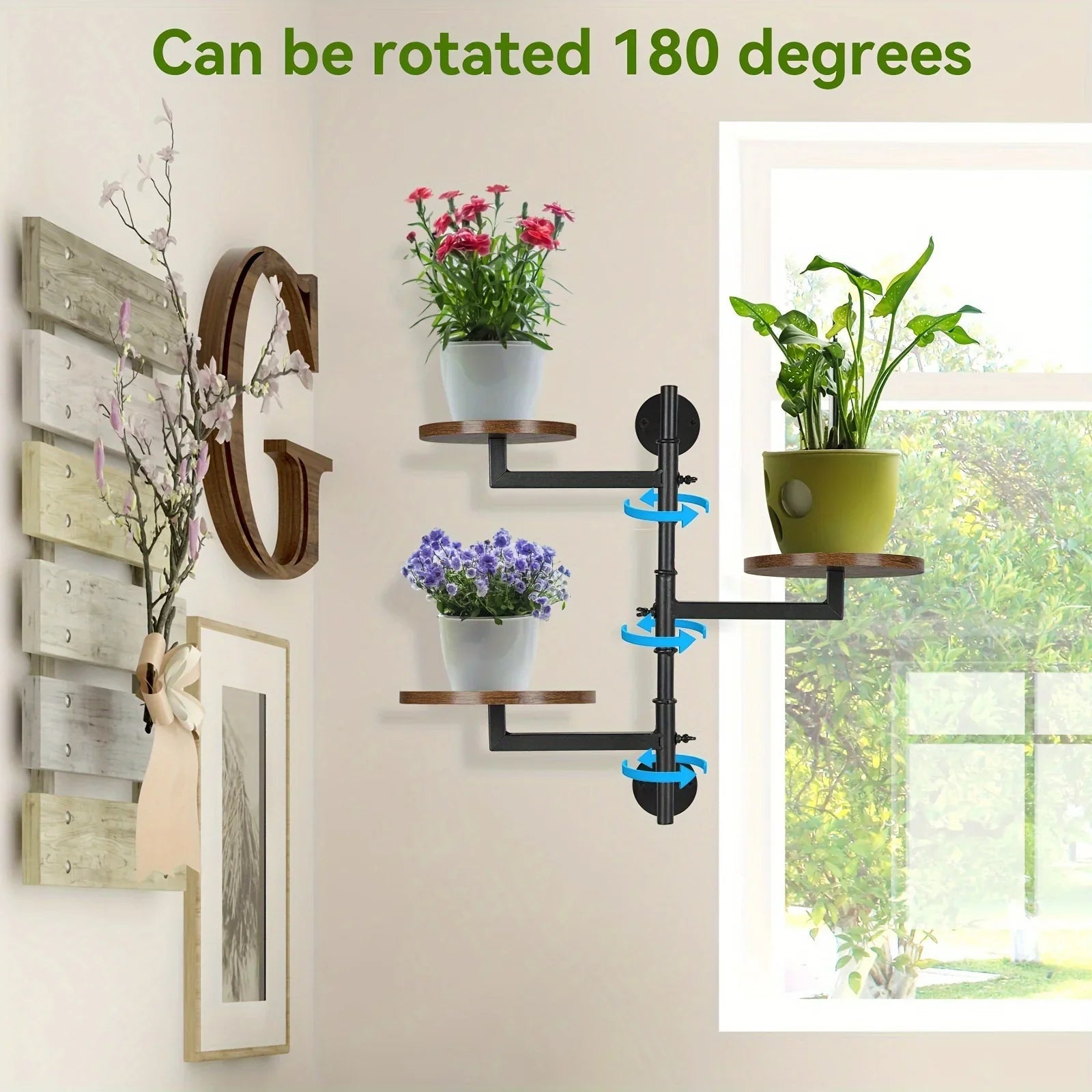 Wooden Rotatable Window Sill Plant Stand, 3 Tier Wall Plant Stand, 180 Degree Rotating Plant Stand, Mid-Century Wooden Style Plant Stand For Indoor And Outdoor Decoration (black)