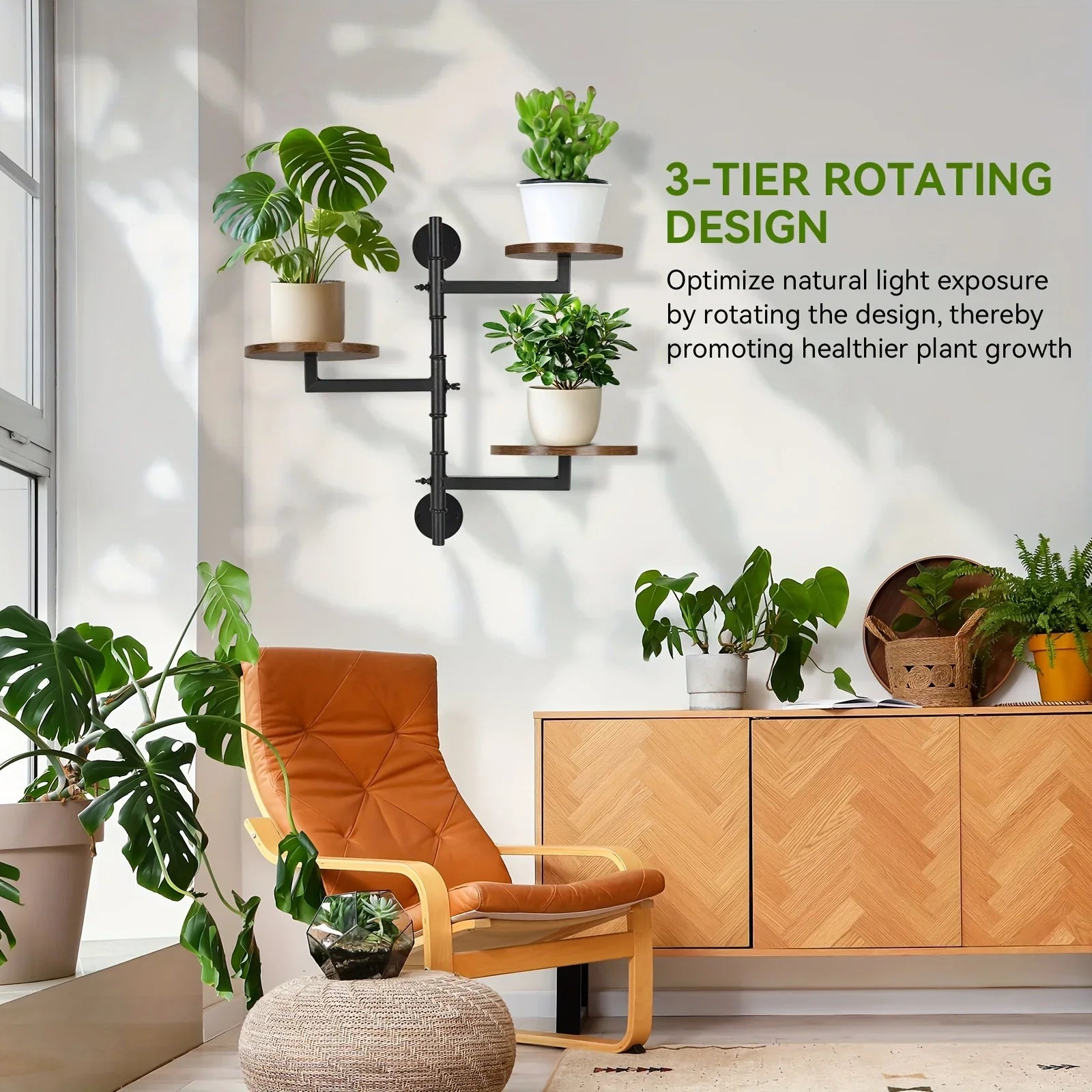 Wooden Rotatable Window Sill Plant Stand, 3 Tier Wall Plant Stand, 180 Degree Rotating Plant Stand, Mid-Century Wooden Style Plant Stand For Indoor And Outdoor Decoration (black)