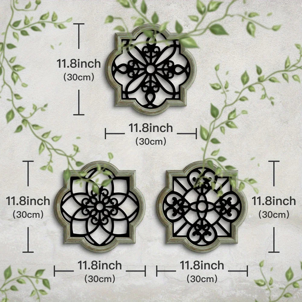 Wooden Wall Hanging Decor - 3pcs Black Floral Design Plaques