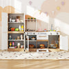 Wooden 2 Piece Kids Kitchen Playset with Fridge and Running Water-Natural