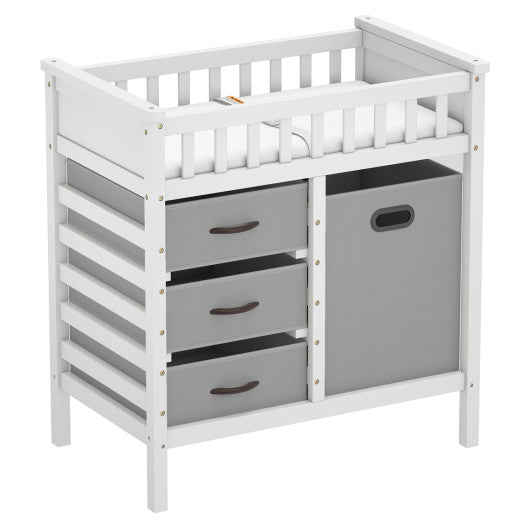 Wooden Baby Changing Table Diaper Changing Station with 3 Fabric Storage Drawers-Grey