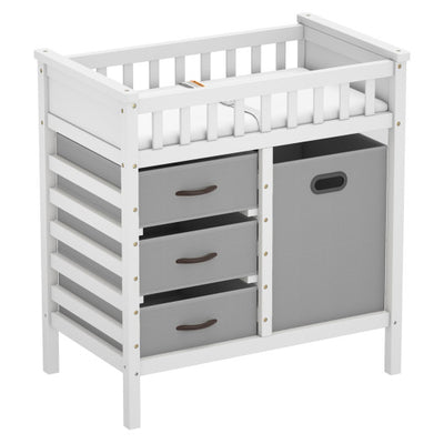 Wooden Baby Changing Table Diaper Changing Station with 3 Fabric Storage Drawers-Grey