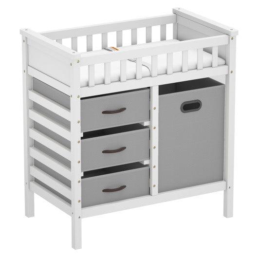 Wooden Baby Changing Table Diaper Changing Station with 3 Fabric Storage Drawers-Grey