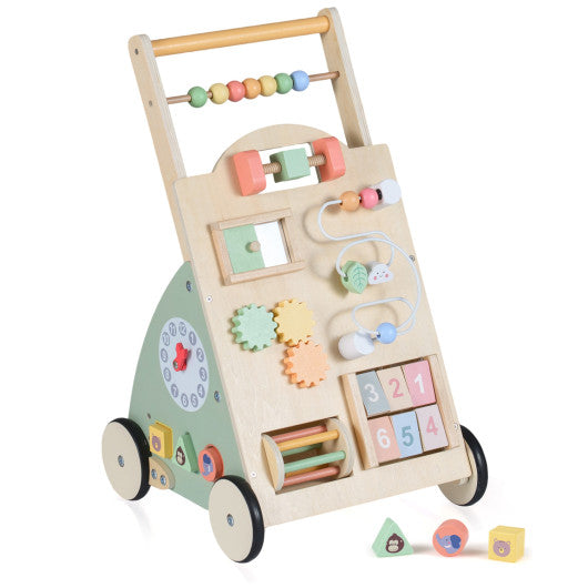 Wooden Baby Walker with Wheels and Storage Basket