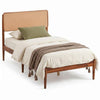 Wooden Boho Rattan Brown Bed Frame with Wooden Slat Support-Twin