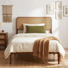 Wooden Boho Rattan Brown Bed Frame with Wooden Slat Support-Twin
