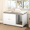 Wooden Cat Litter Box Enclosure Hidden Litter Box Furniture with Scratching Board-White