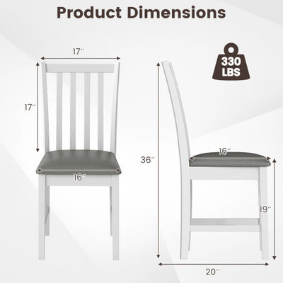 Wooden Dining Chair Set of 2 with Rubber Wood Frame and Padded Seat-White