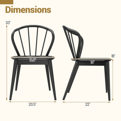 Wooden Dining Chair Set of 2 with High Spindle Back and Wide Seat-Black