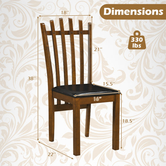 Wooden Dining Chair Set of 2 with Spindle Back & PU Leather Seat-Black