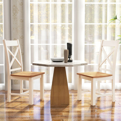 Wooden Dining Chairs Set of 2 with High Back and Rubber Wood Frame-Natural