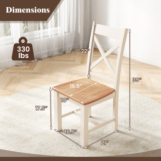 Wooden Dining Chairs Set of 2 with High Back and Rubber Wood Frame-Natural