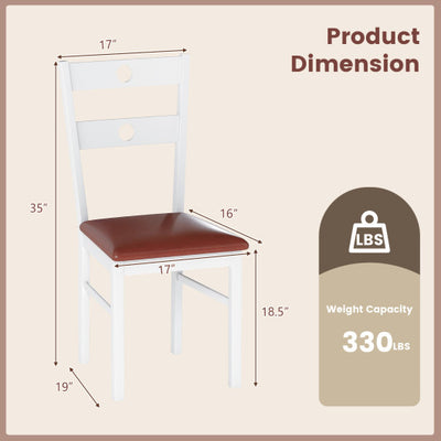 Wooden Dining Chairs Set of 4 Armless Kitchen Chairs with Hollowed Backrest-White