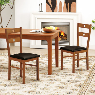 Wooden Dining Chairs Set of 4 Armless Kitchen Chairs with Hollowed Backrest-Brown