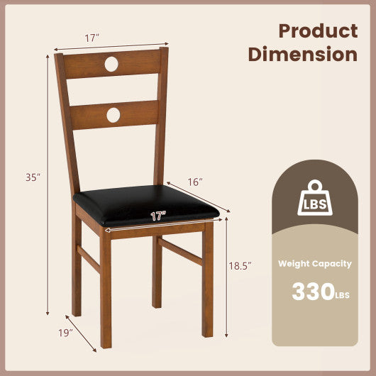 Wooden Dining Chairs Set of 4 Armless Kitchen Chairs with Hollowed Backrest-Brown