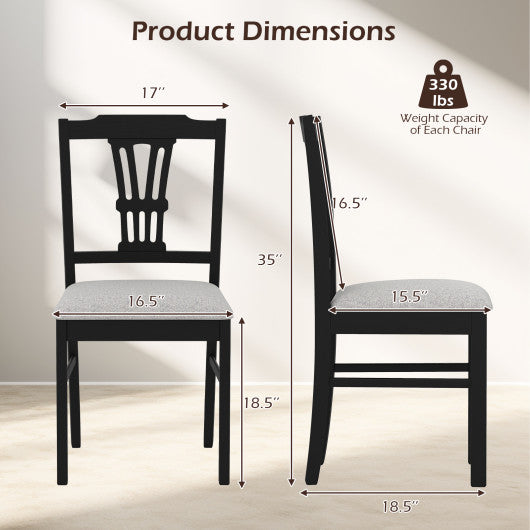 Wooden Dining Chairs Set of 2 Upholstered Kitchen Chairs with Solid Rubber Wood Frame-Gray