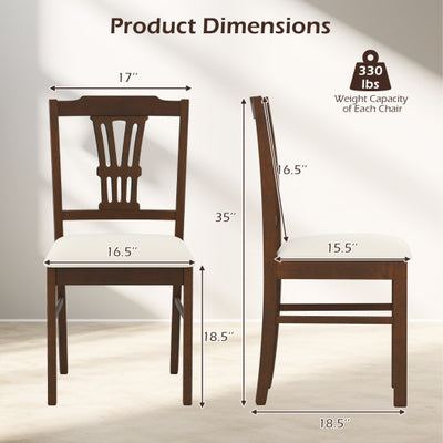 Wooden Dining Chairs Set of 2 Upholstered Kitchen Chairs with Solid Rubber Wood Frame-Beige
