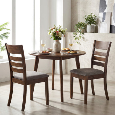 Wooden Dining Chairs Set of 2 Upholstered Kitchen Chairs with Rubber Wood Frame-Brown