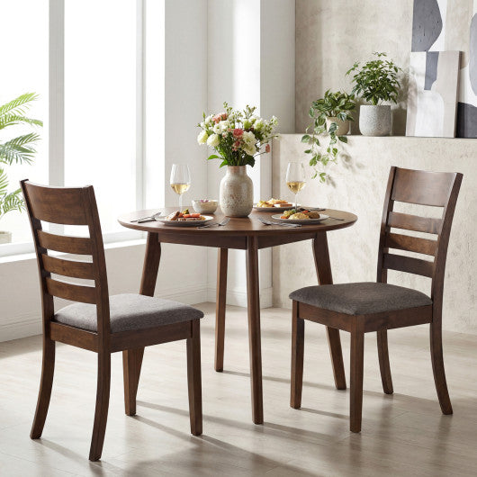 Wooden Dining Chairs Set of 2 Upholstered Kitchen Chairs with Rubber Wood Frame-Brown