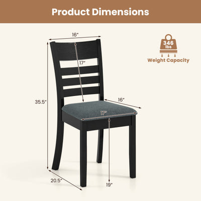 Wooden Dining Chairs Set of 2 Upholstered Kitchen Chairs with Rubber Wood Frame-Black